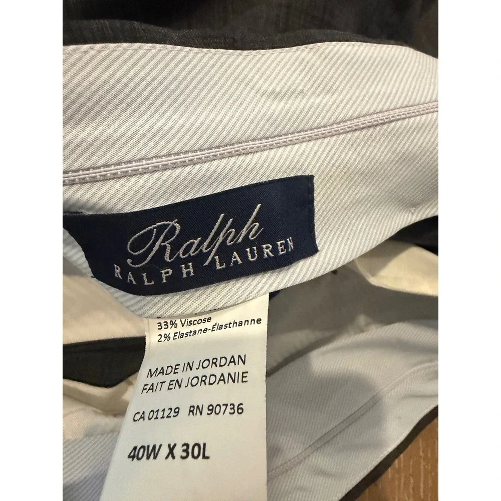Ralph Lauren Mens Dress Pants 40x30 Gray Plaid Flat Front Career Stretch